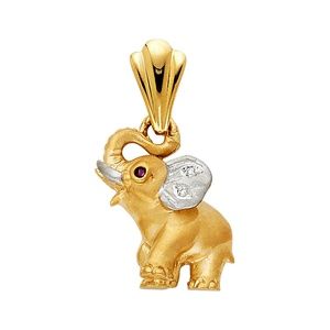 14K Two Tone CZ Elephant Pendant